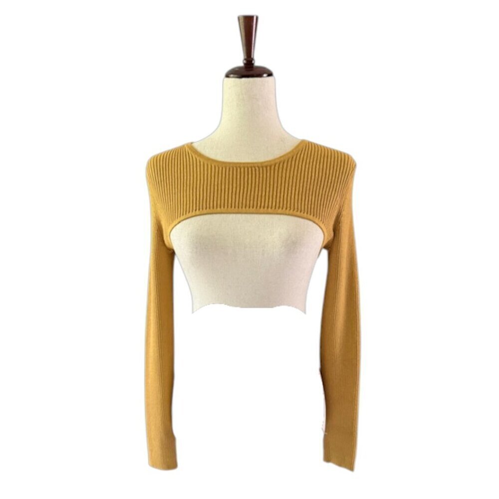 House of Harlow 1960 Bronze Mustard Ribbed Sweater Dress Cropped Shrug Med NWT - Picture 10 of 16